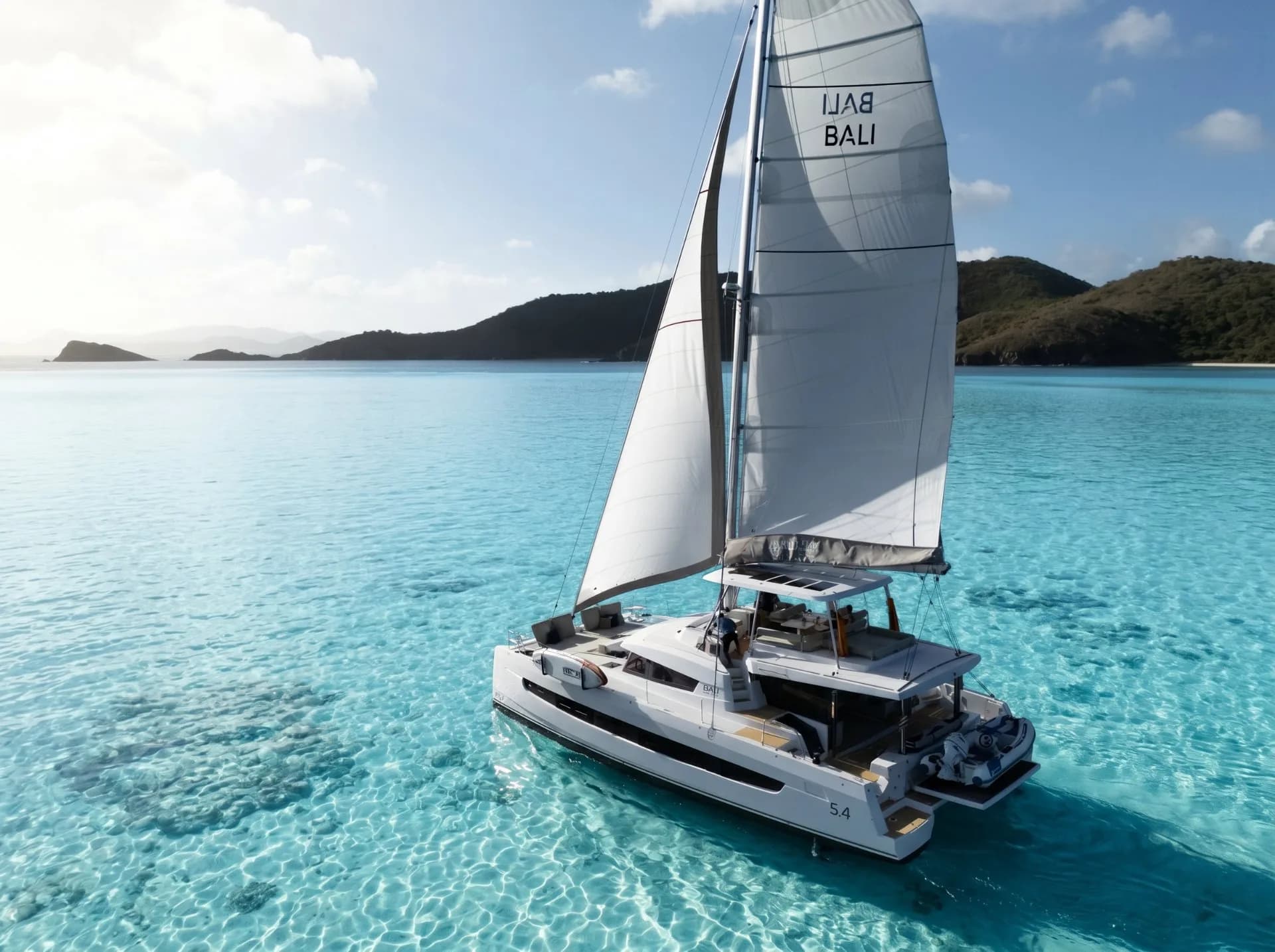 Allegra — a Bali 5.4 luxury catamaran under sail in the British Virgin Islands