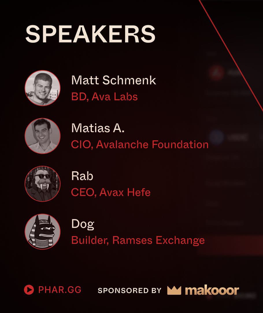 Speakers: Matt Schmenk, BD, AvaLabs; Matias A., CIO, Avalanche Foundation; Rabi, CEO, Avax HEFE; Keccak Dog, Builder, Ramses Exchange